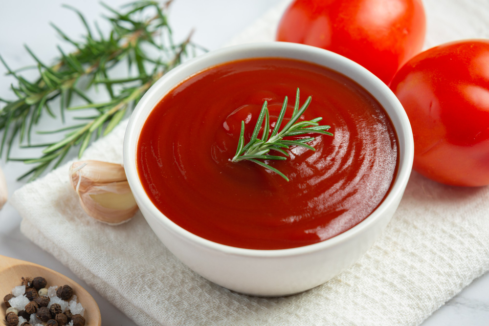 ketchup ou molho de tomate com tomate fresco